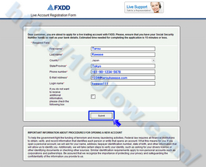 FXDDのログインIDを設定するフォームの記入例
