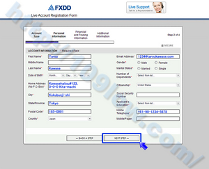 FXDD口座開設時の登録フォーム記入例